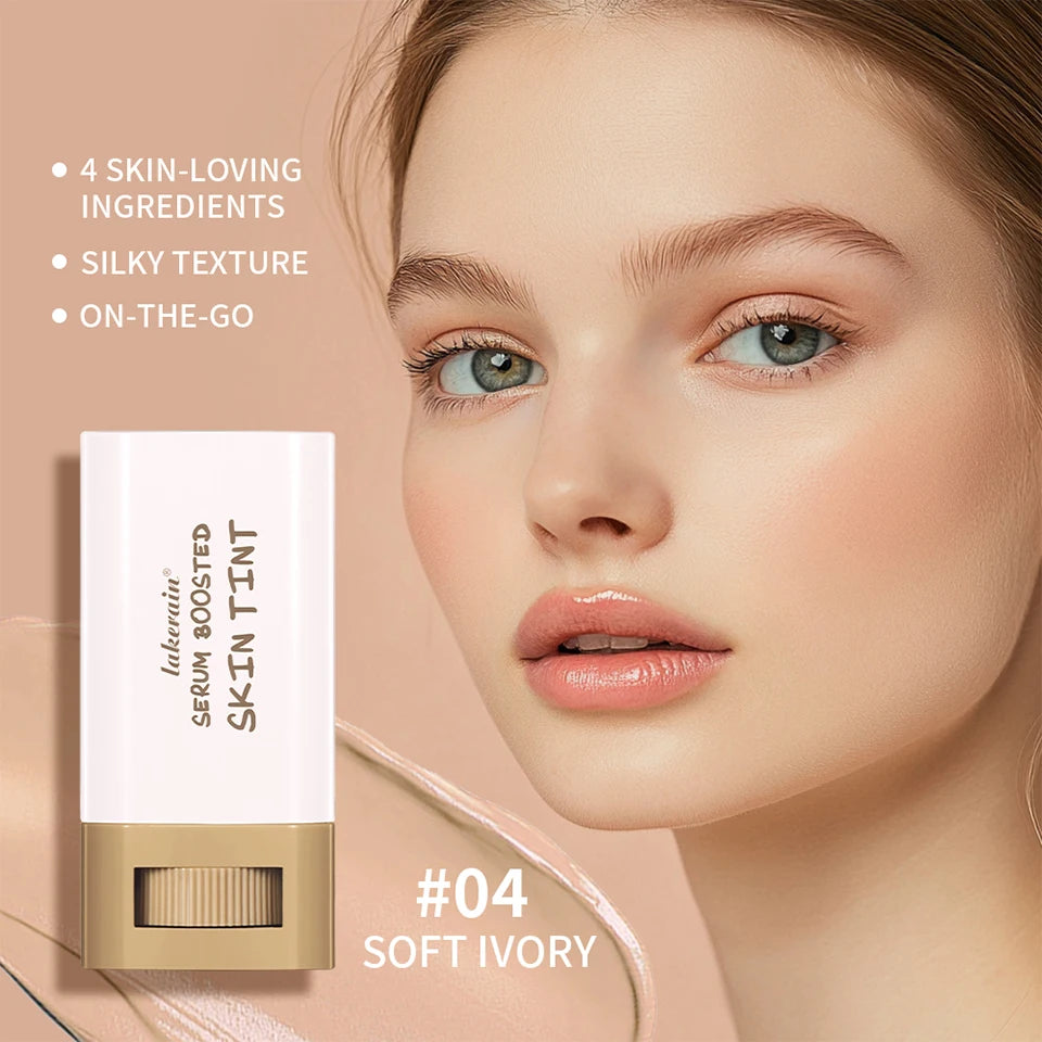 Serum Boosted Skin Tint Foundation Stick with Puff for Natural Makeup