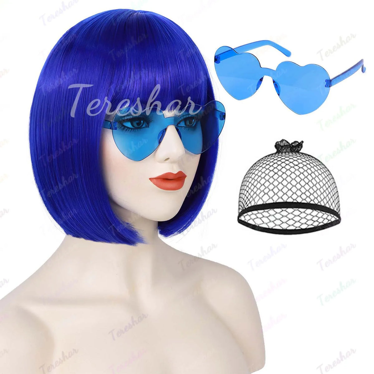Short Straight Bob Wig with Heart Sunglasses for Parties and Cosplay