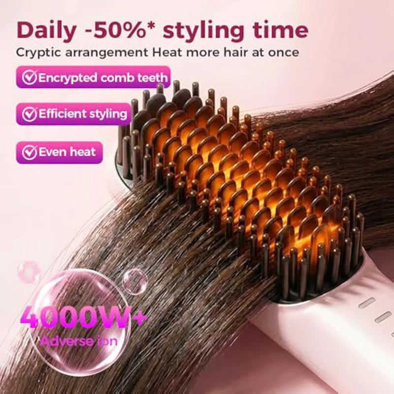 Fast Heating Cordless Hair Straightening Brush for Smooth Frizz-Free Hair