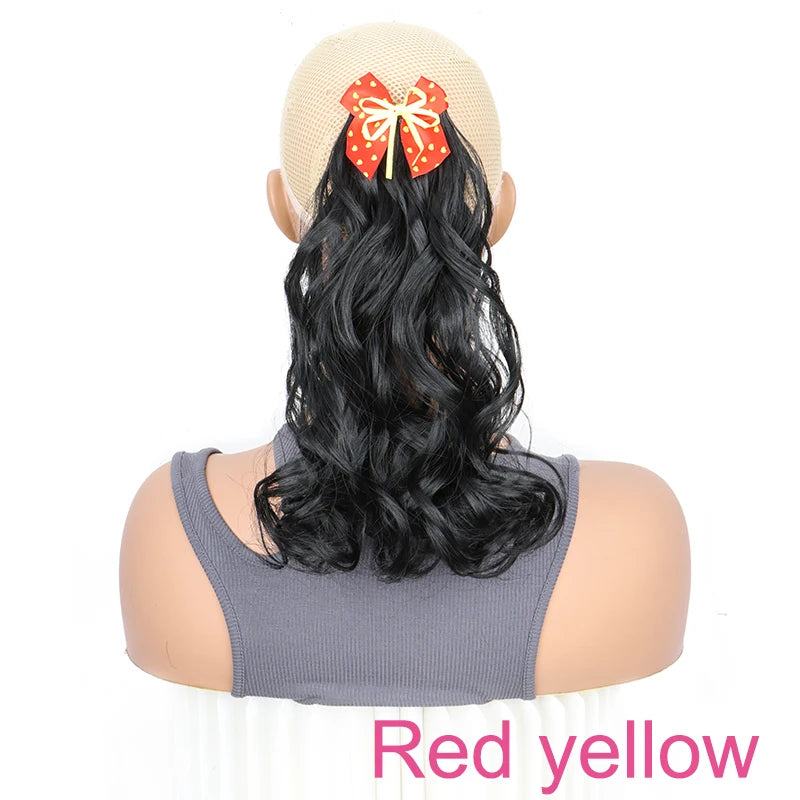 Wavy Curly Ponytail Hair Extension Clip with Bow for Girls - 10