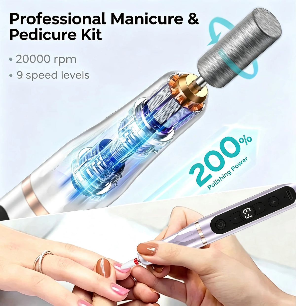 Professional Cordless Electric Nail File and Dryer Manicure Tool