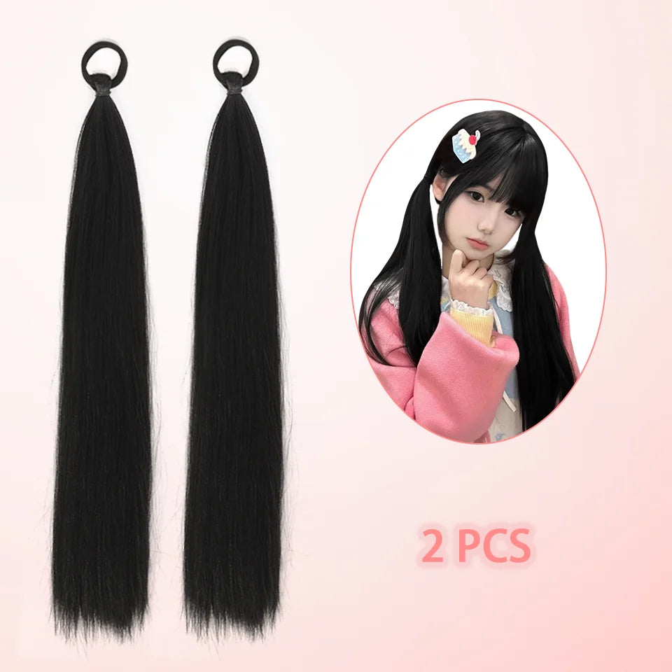 Synthetic Straight Black Ponytail Extensions for Instant Volume - 11
