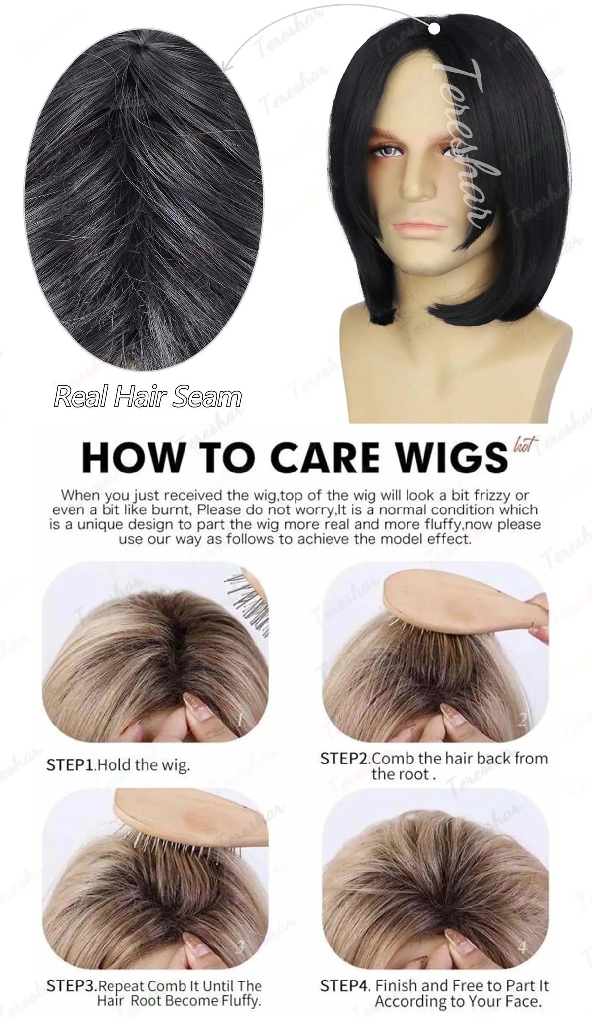Long Black Synthetic Wizard Costume Wig for Halloween Cosplay Parties