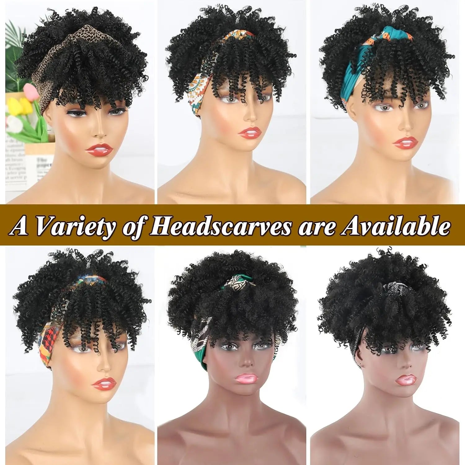 Short Curly Kinky Headband Wig for Women - 5