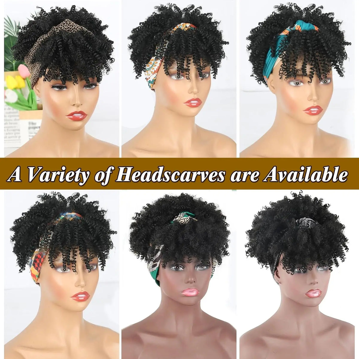 Short Curly Kinky Headband Wig for Women