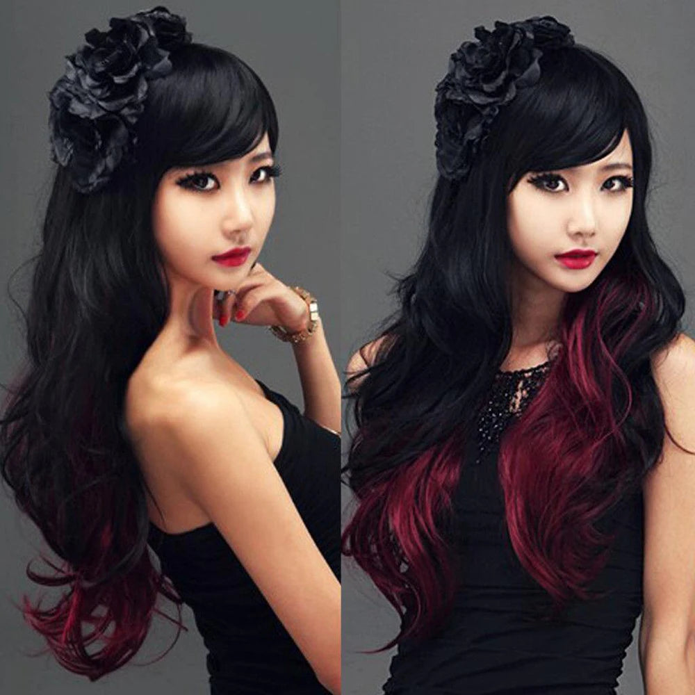Long Ombre Cosplay Wig with Bangs for Parties and Costumes