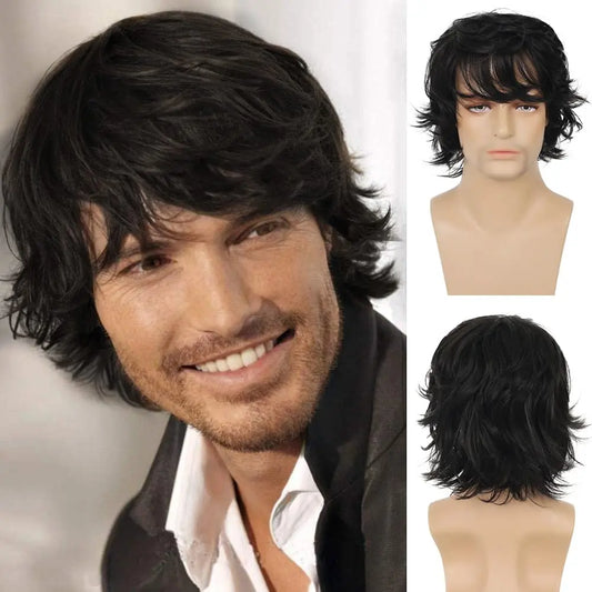 Short Layered Natural Curly Wig for Men