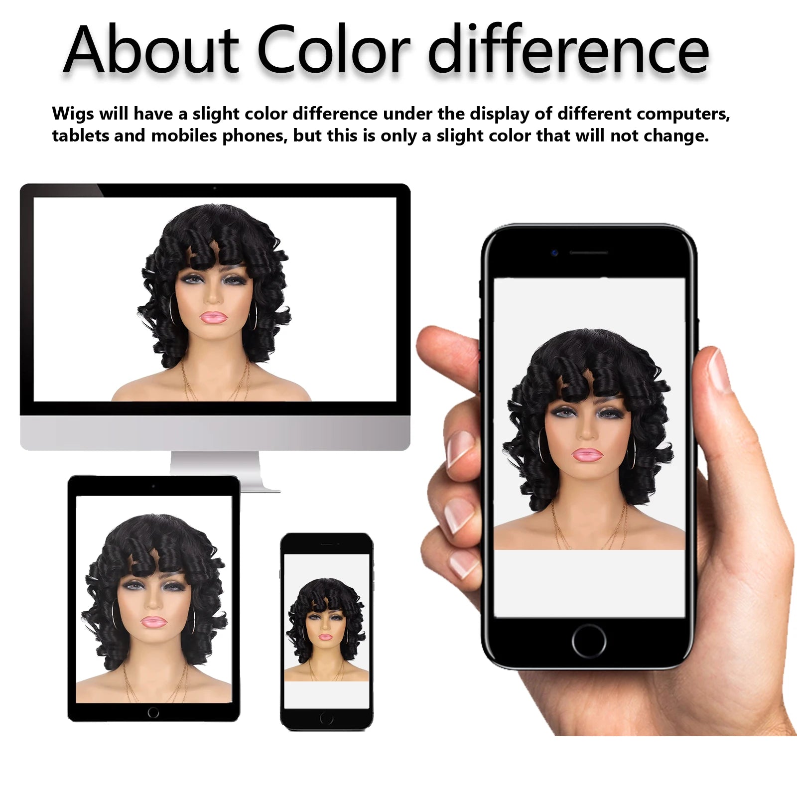 Short Afro Curly Wig with Bangs for Daily Wear - 6