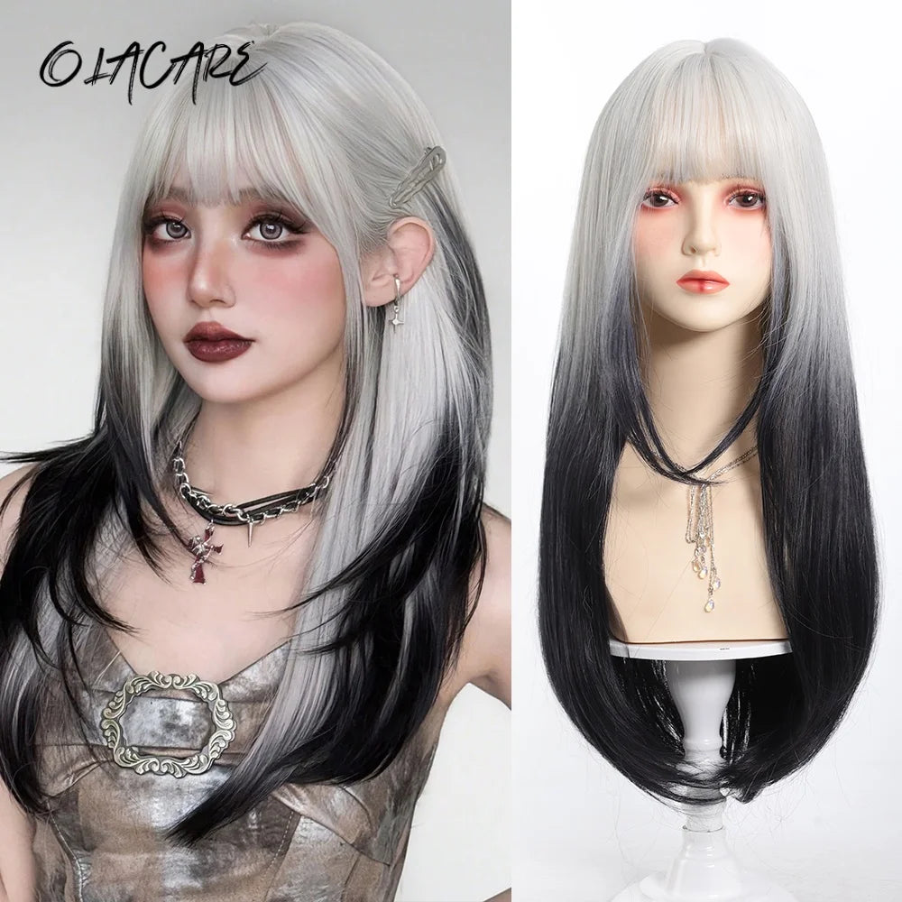 24 Inch Long Pink Cosplay Wig with Bangs