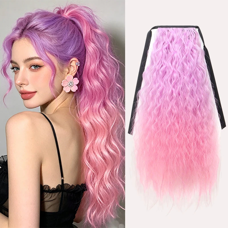 22-Inch Curly Rainbow Wrap-Around Ponytail Hair Extension - 18