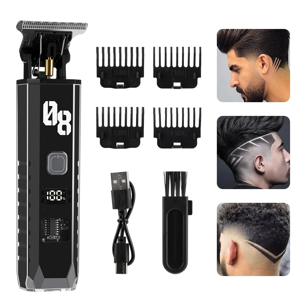 Professional Cordless Hair Trimmer with Digital LED Display for Men