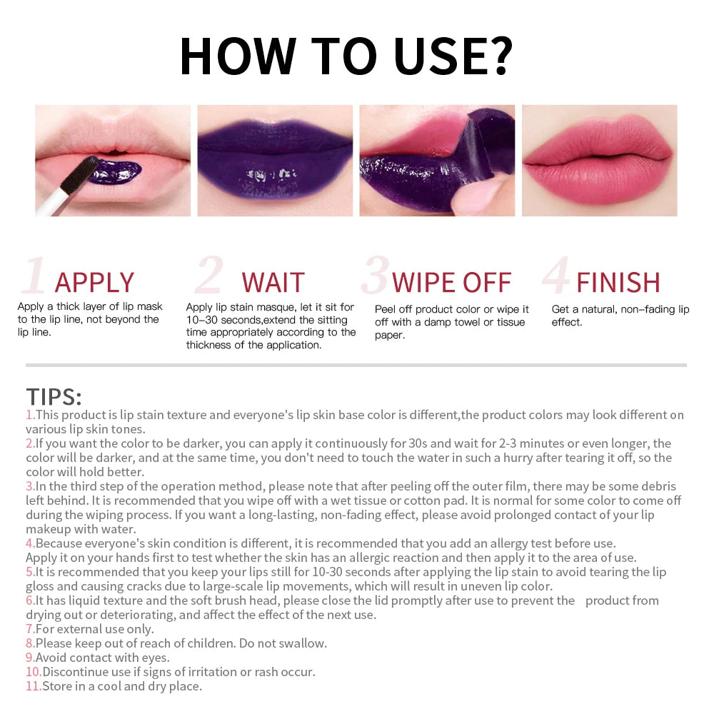 Long-Lasting Peel-Off Lip Stain for Waterproof Smudge-Proof Color