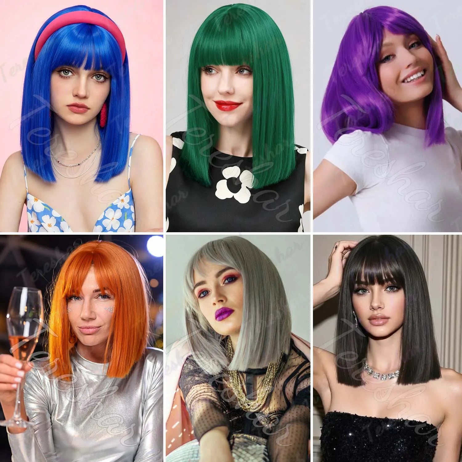 Short Straight Bob Wig with Bangs for Daily Wear and Costume Parties - 7