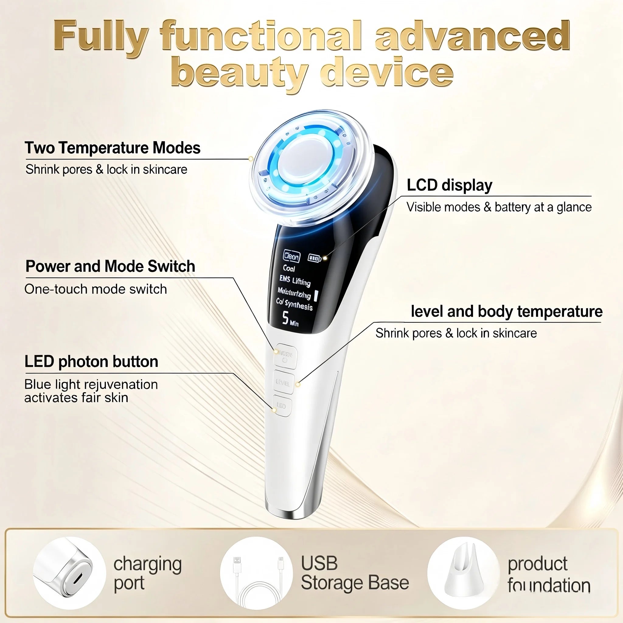 5-in-1 Micro-Current LED Facial Lifting and Skin Tightening Massager - 12