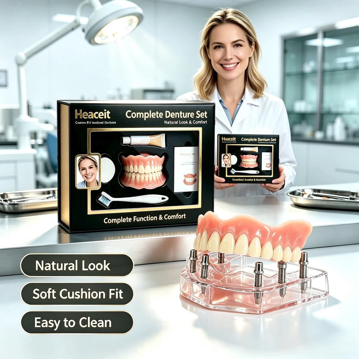 Comfortable Silicone Denture Set for Natural Smile and Daily Oral Care