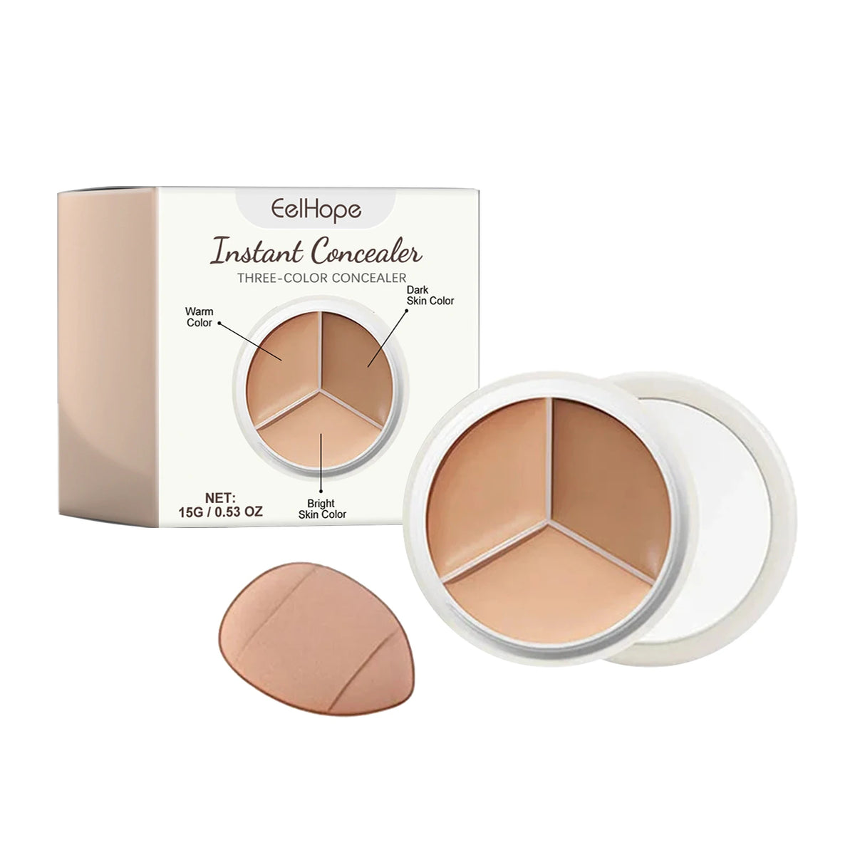 3-Color Cream Concealer Palette for Dark Circles and Blemish Coverage