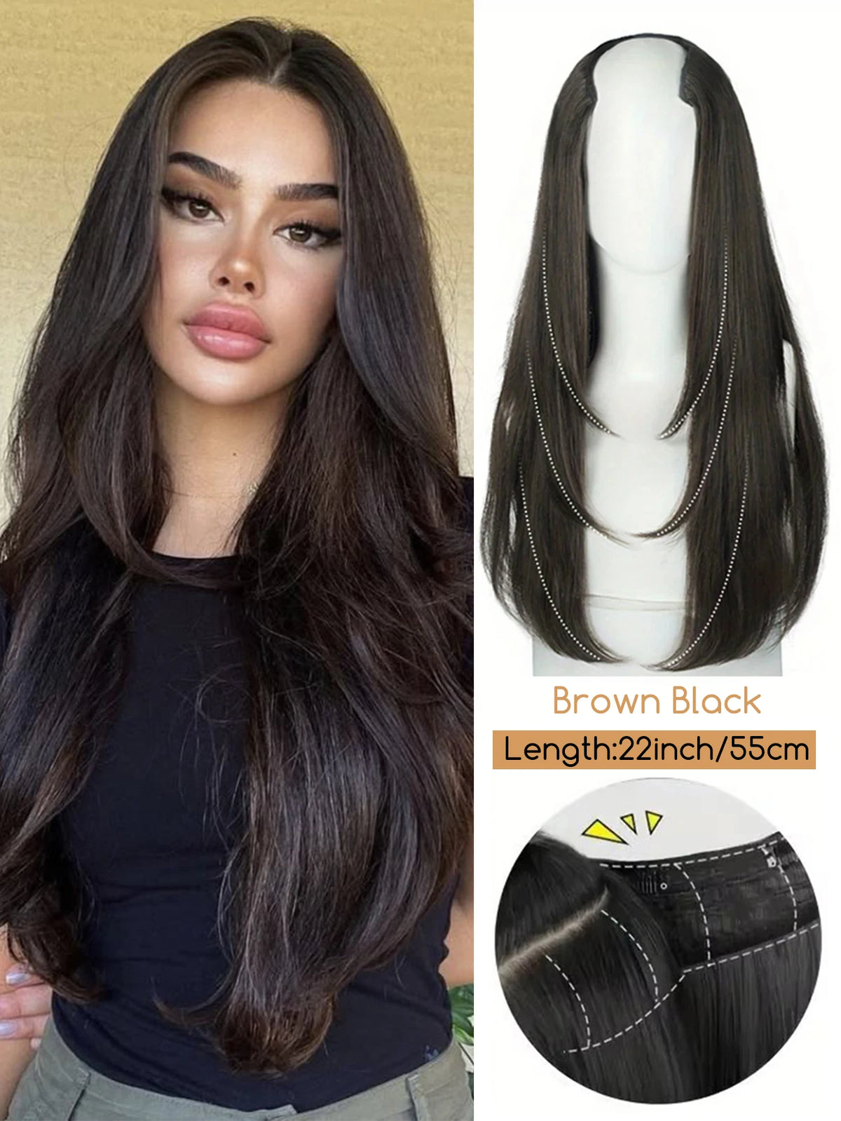 V-Shaped Straight Clip-In Hair Extensions for Instant Length
