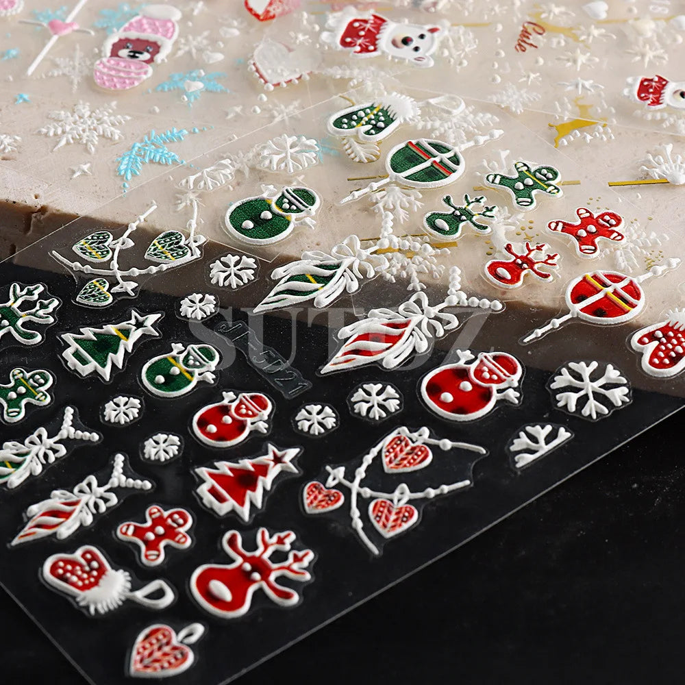 5D Embossed Christmas Nail Art Stickers for Winter Holiday Manicures - 13