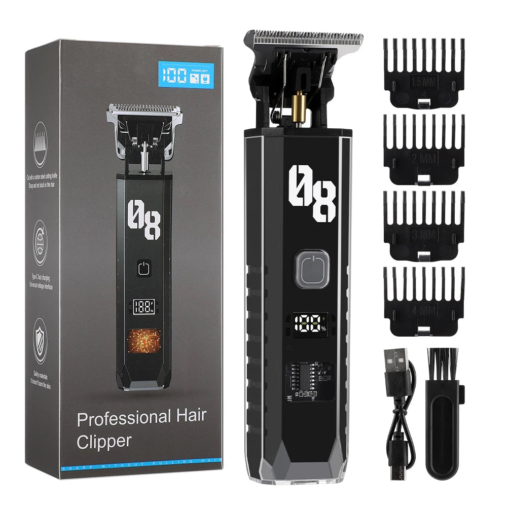 Professional Cordless Hair Trimmer with Digital LED Display for Men - 12