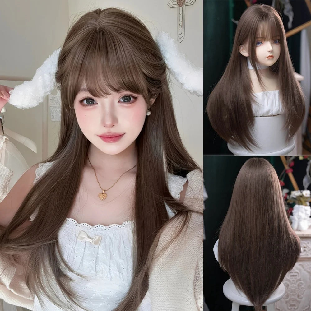Long Straight Cosplay Wig with Bangs for Parties