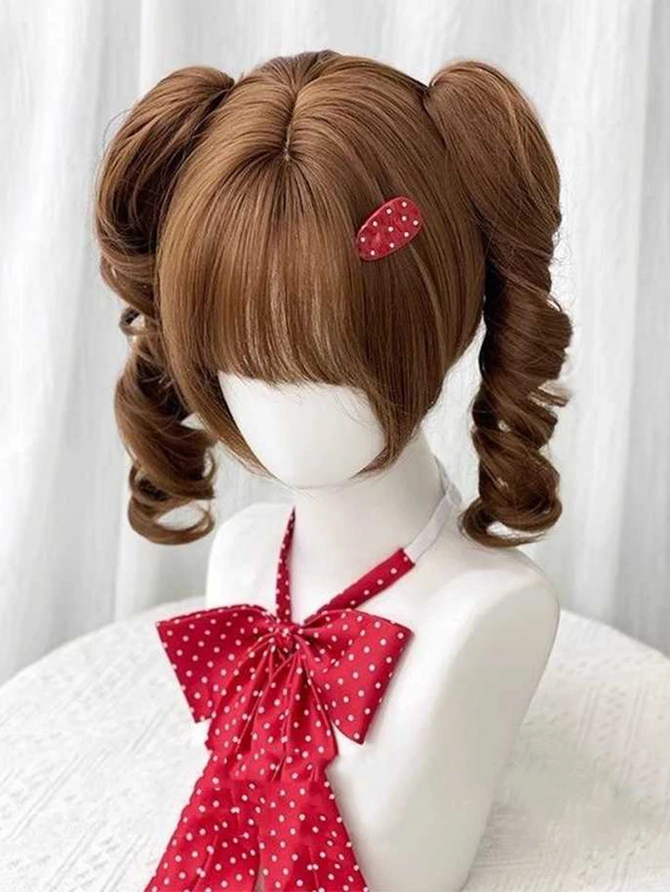 Wavy Brown Cosplay Wig with Curly Pigtails for Costume Parties - 10
