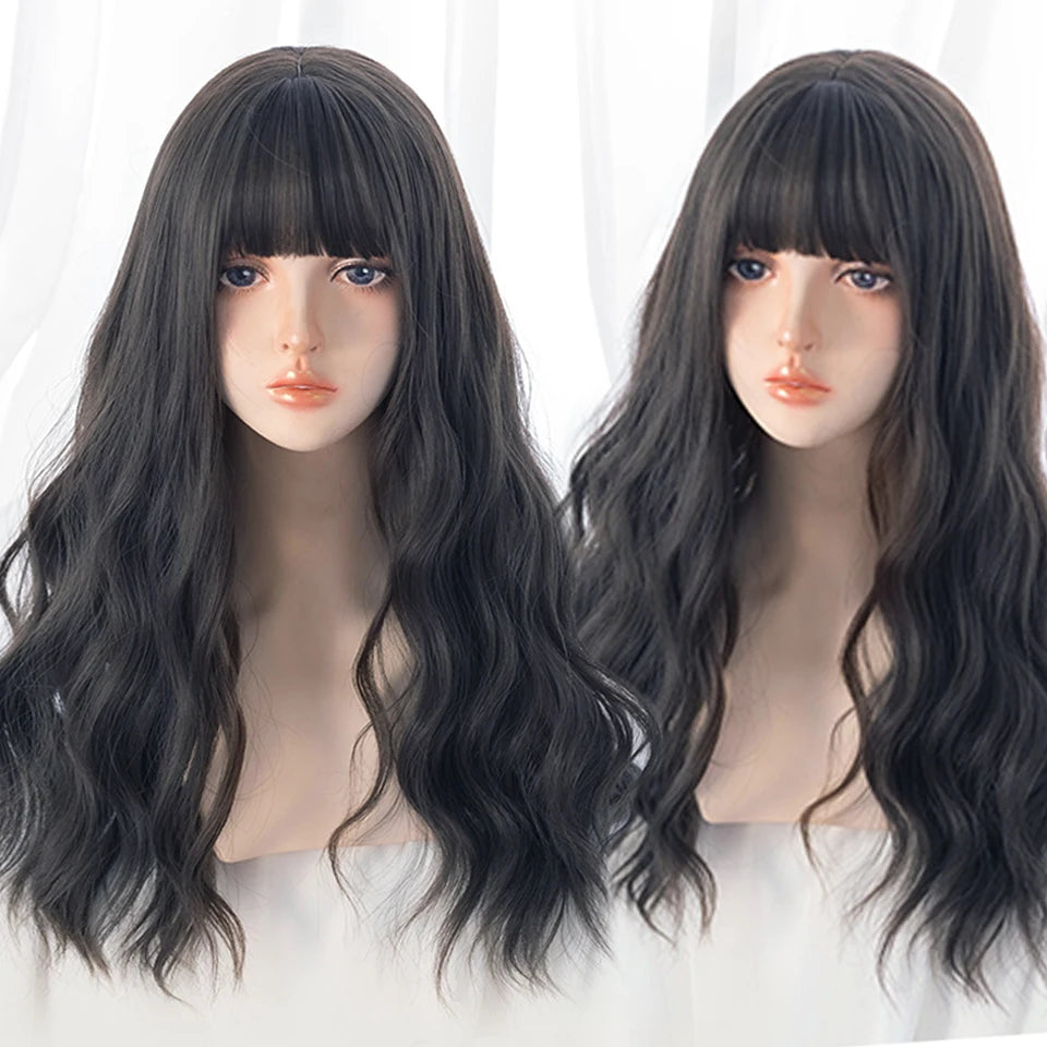 Long Wavy Ash Blonde Synthetic Wig with Bangs - 33