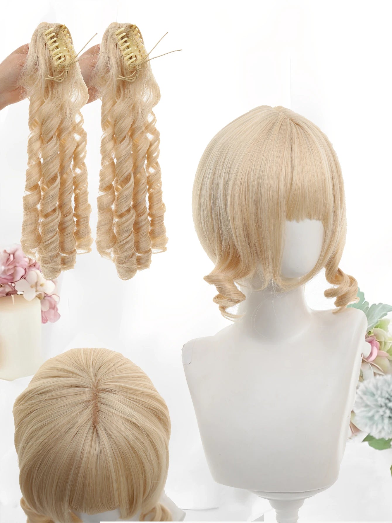 Long Wavy Blonde Cosplay Wig with Bangs - 14