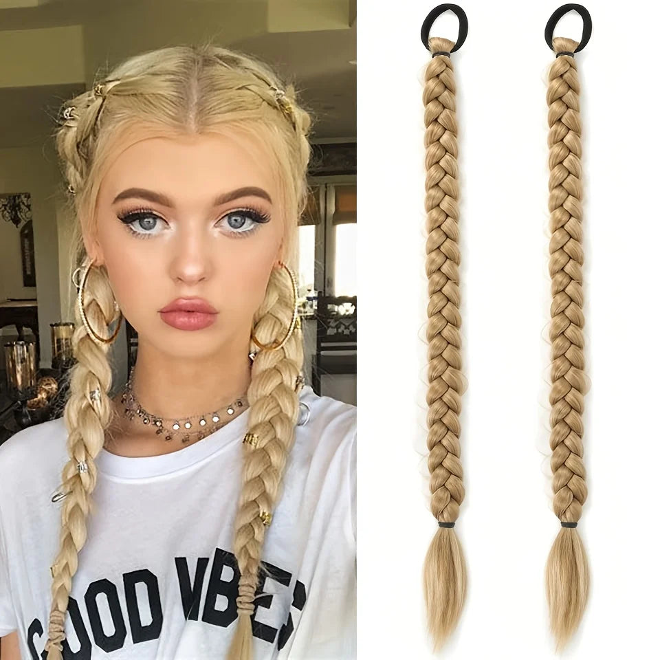 2-Piece Long Braided Ponytail Extensions for Daily Hair Styling