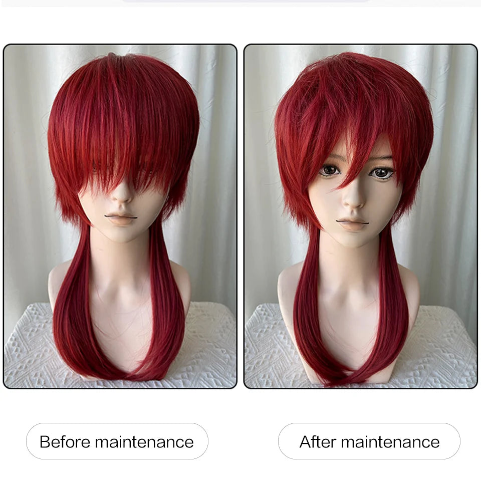 Red Wolf-Tailed Mullet Anime Cosplay Wig - 4