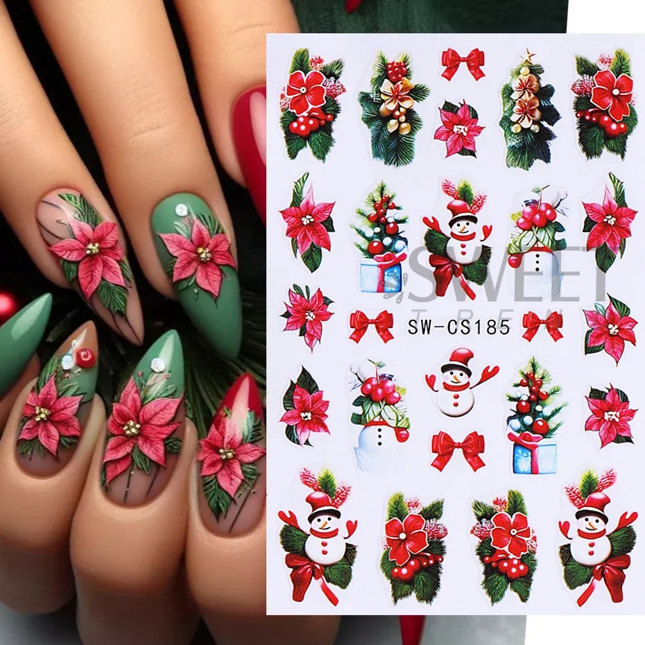 Festive 3D Christmas Nail Art Stickers for Holiday Manicure Decorations - 3
