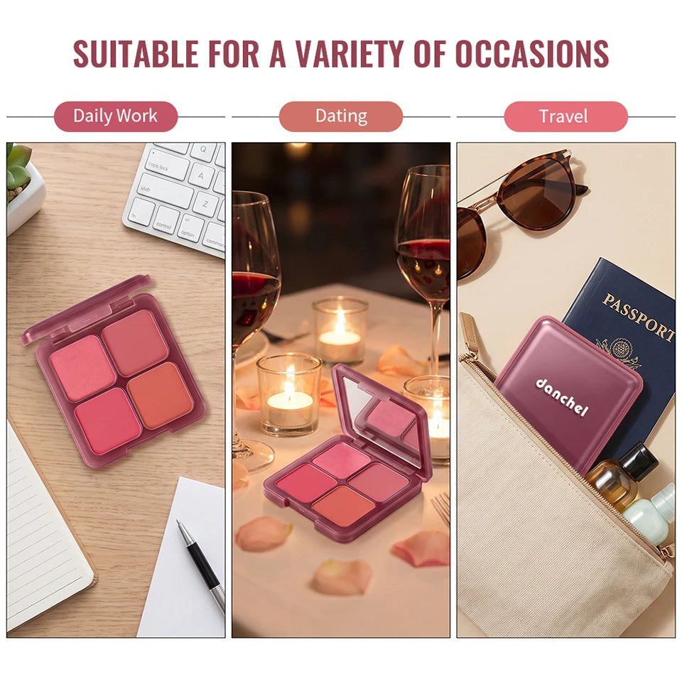 4-Color Matte Blush Palette with Professional Makeup Brush - 13