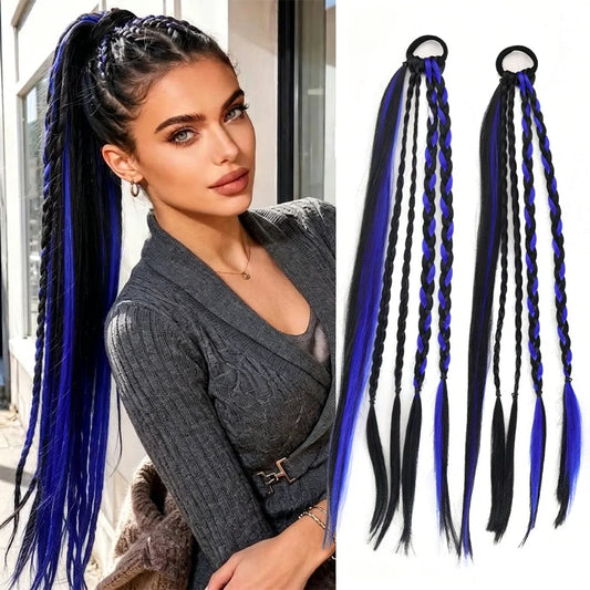 Braided Ponytail Hair Extension with Color Highlights