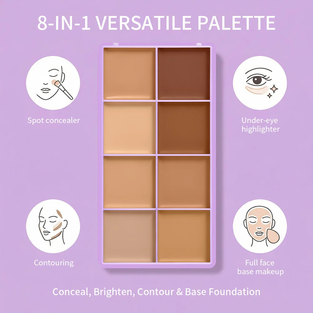 8-Shade Cream Concealer Palette for Full Coverage Face Contouring - 3