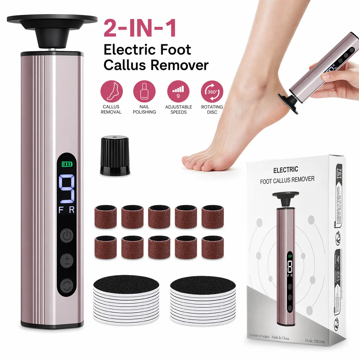 Electric Rechargeable Foot Callus Remover with 9 Speed Settings
