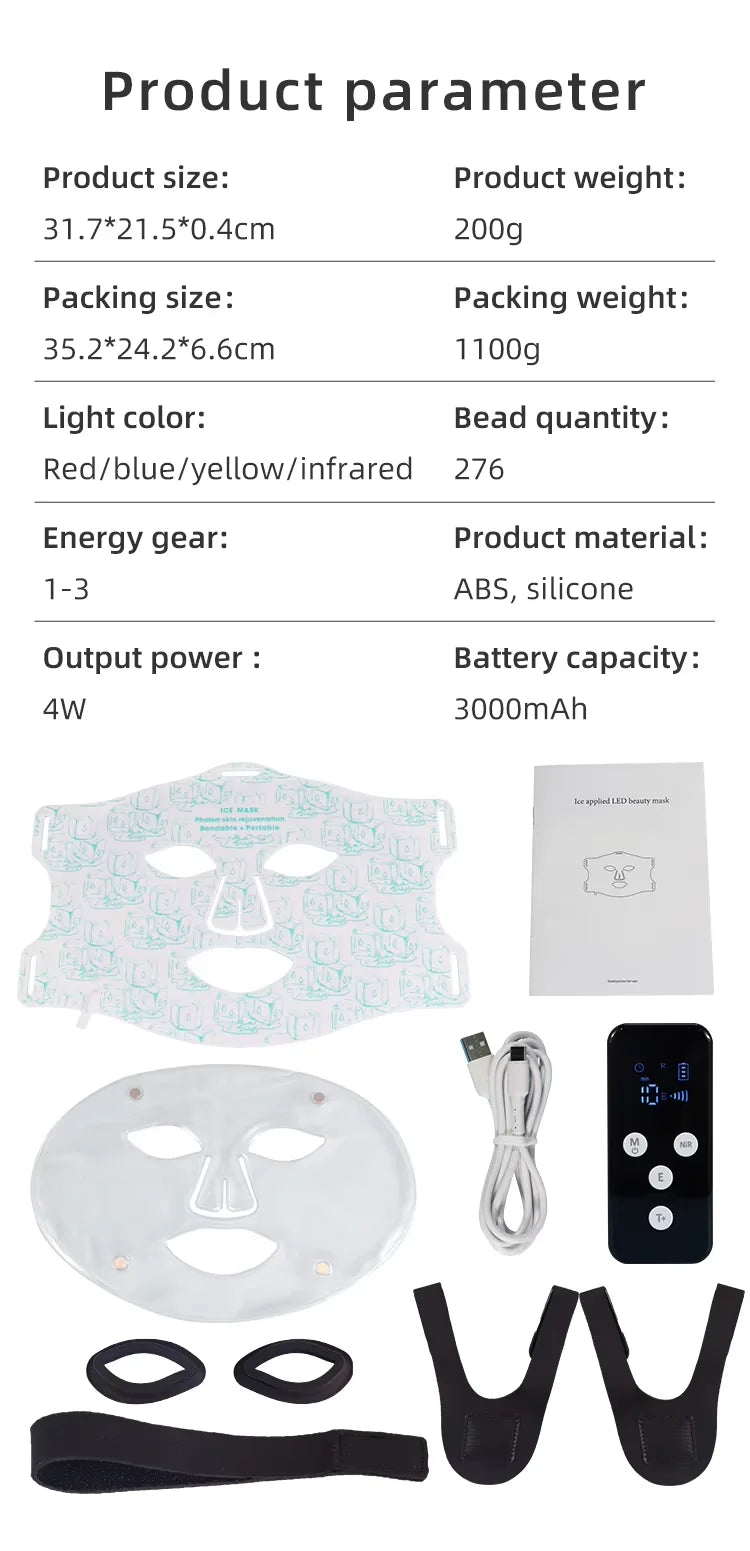 LED Red Light Therapy Face Mask with Cooling Gel for Skin Rejuvenation - 14
