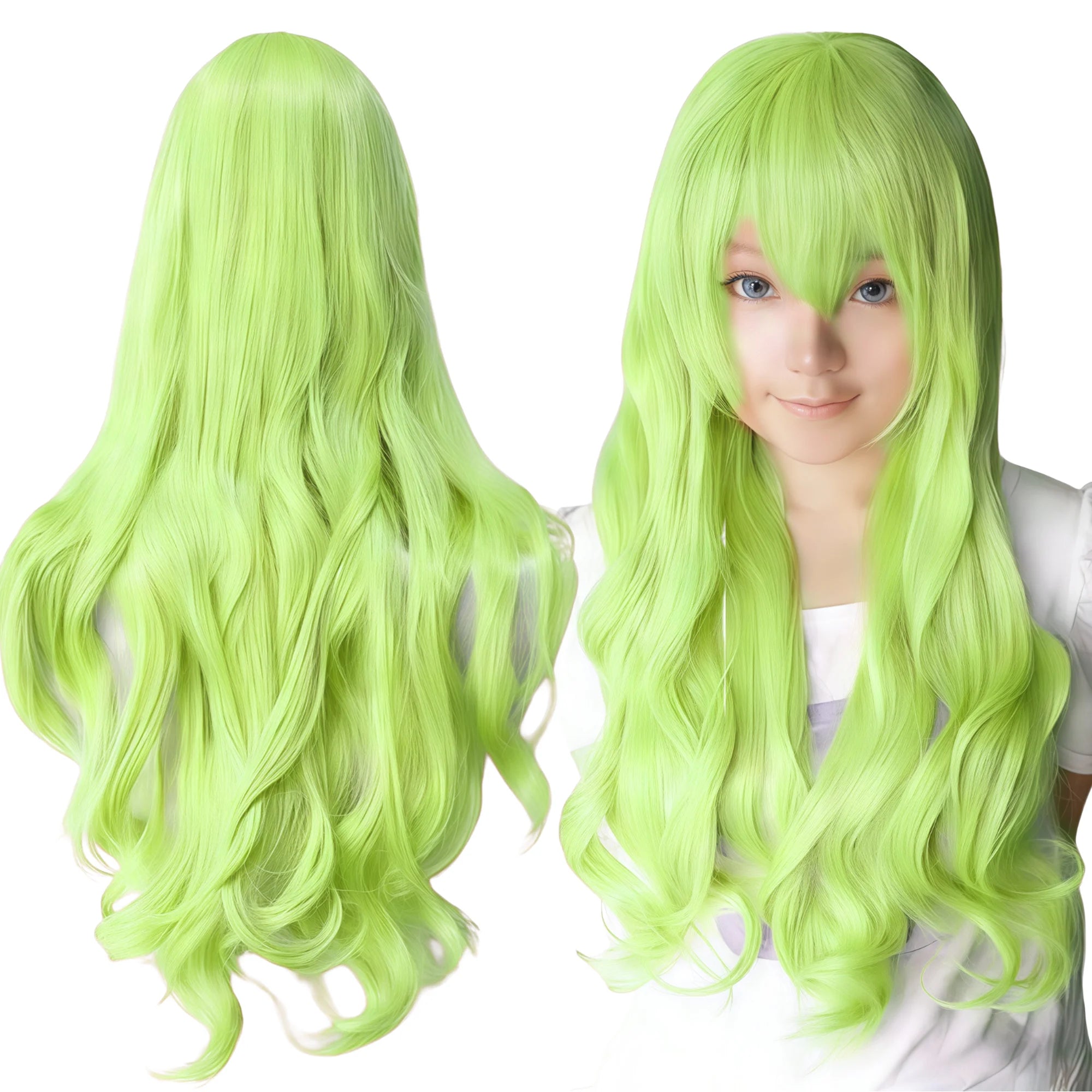 Forest Green Long Curly Wavy Cosplay Wig for Anime Costumes and Parties - 6