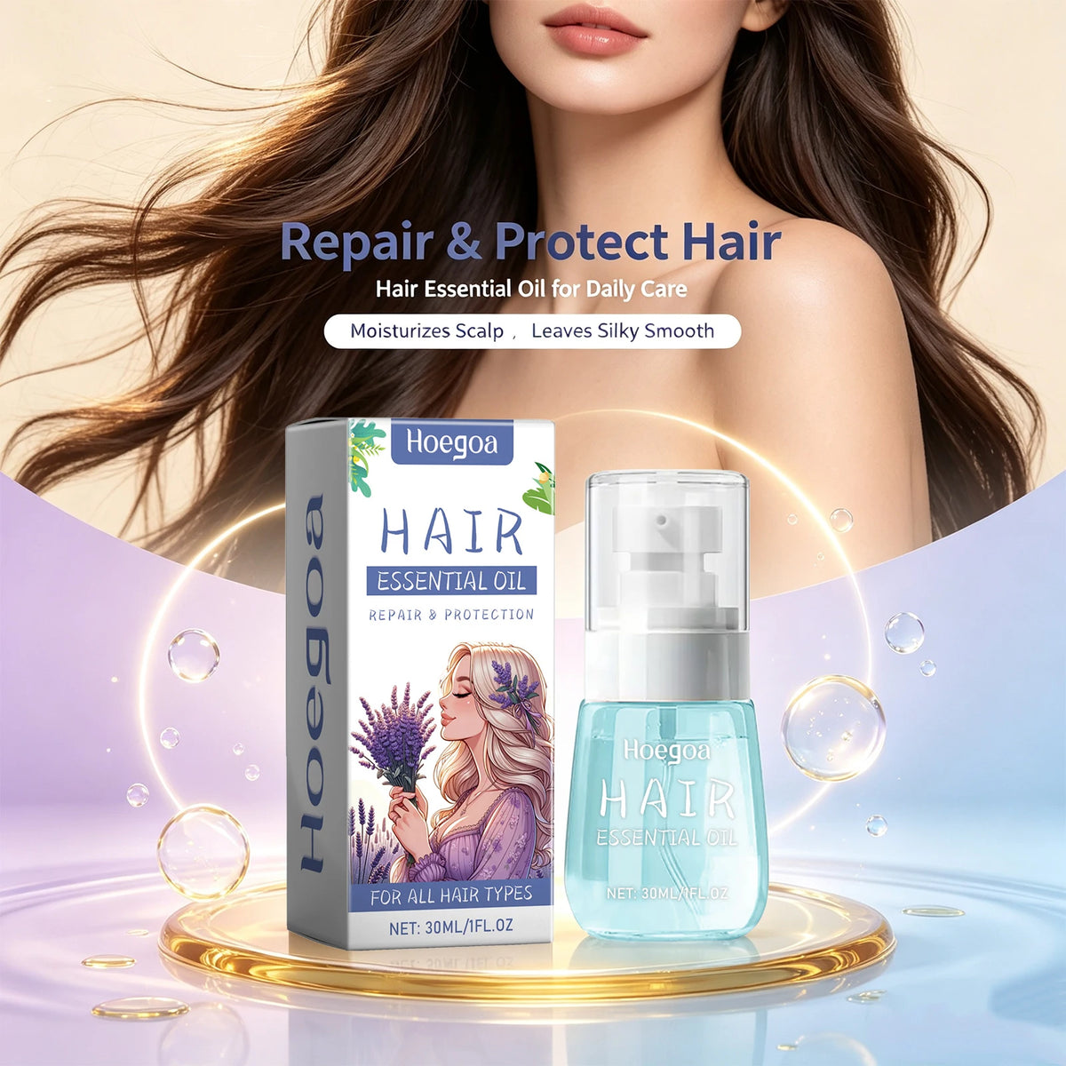 Lavender Essential Hair Oil for Frizz Control and Split End Repair