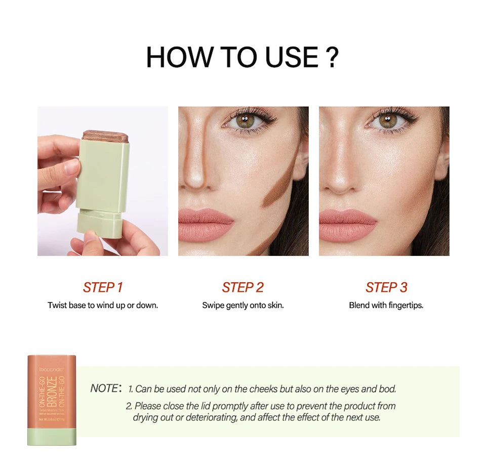 Cream Bronzer and Highlighter Stick for Face Eyes and Body Sculpting