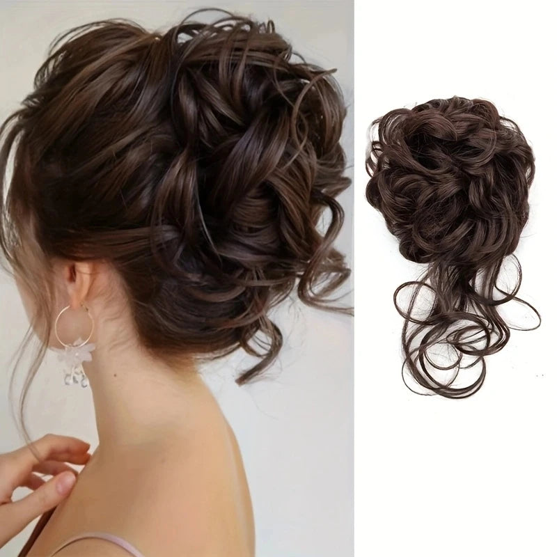 Messy Curly Hair Bun Extension with Elastic Rubber Band