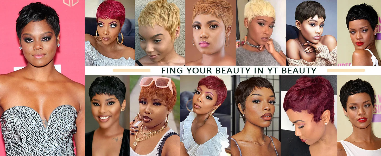 Short Layered Human Hair Pixie Cut Wig - 7