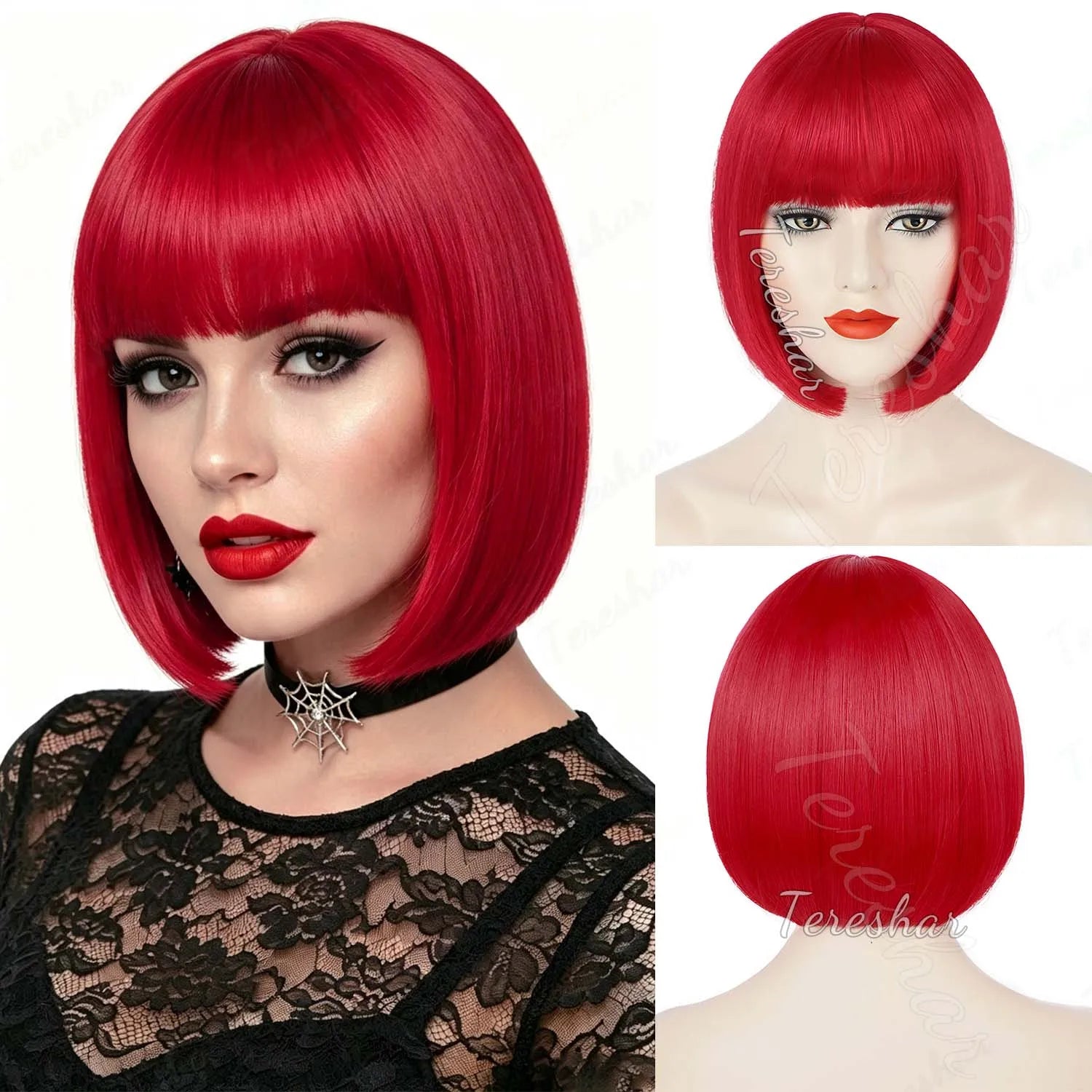 Short Straight Bob Wig with Bangs for Daily Wear and Cosplay - 14