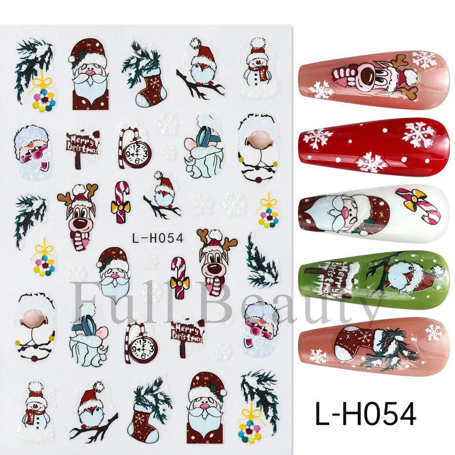 Festive 3D Christmas Nail Art Stickers for Holiday Manicure Decorations - 45
