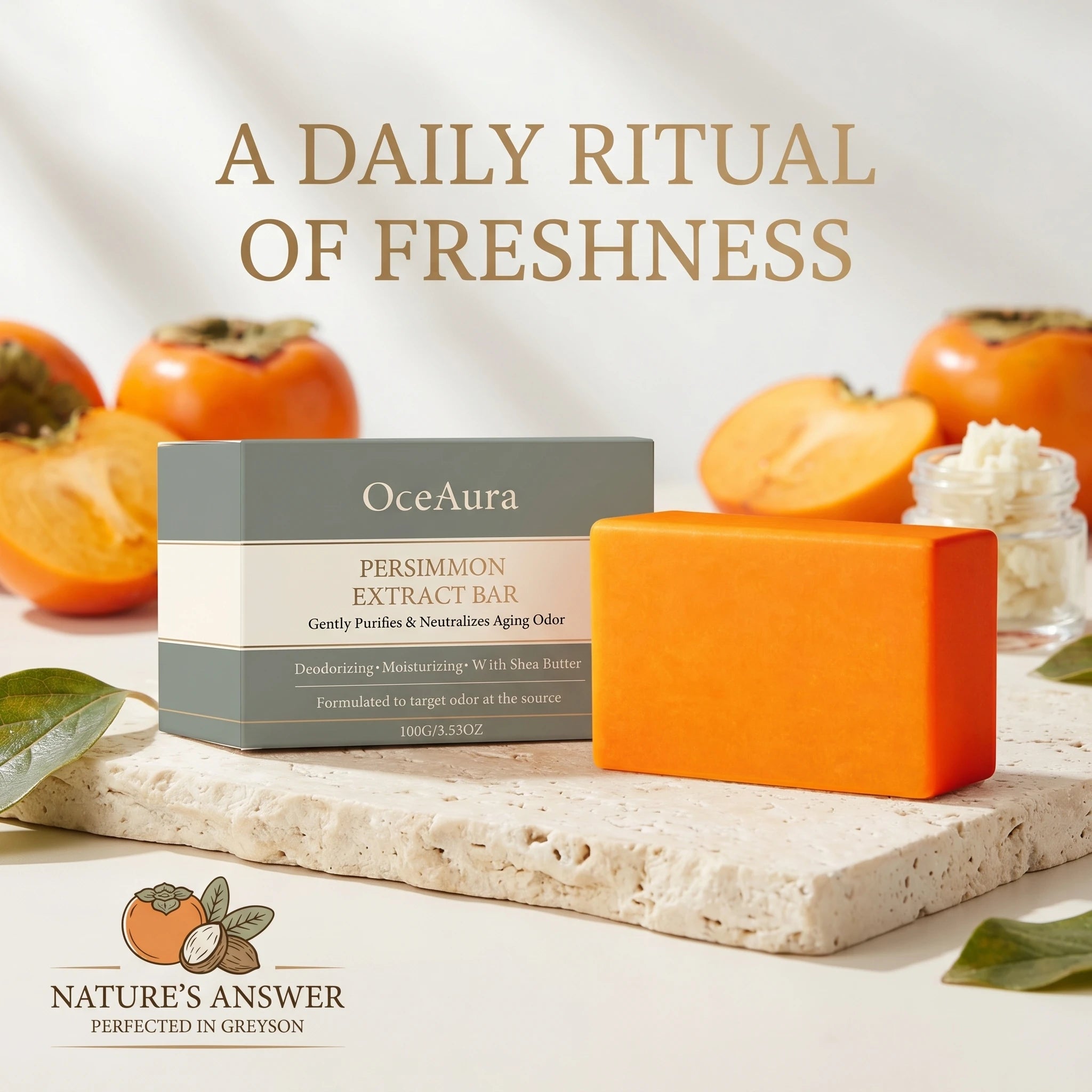 Persimmon Extract Deodorizing Body Soap for Aging Odor and Skin Care - 4