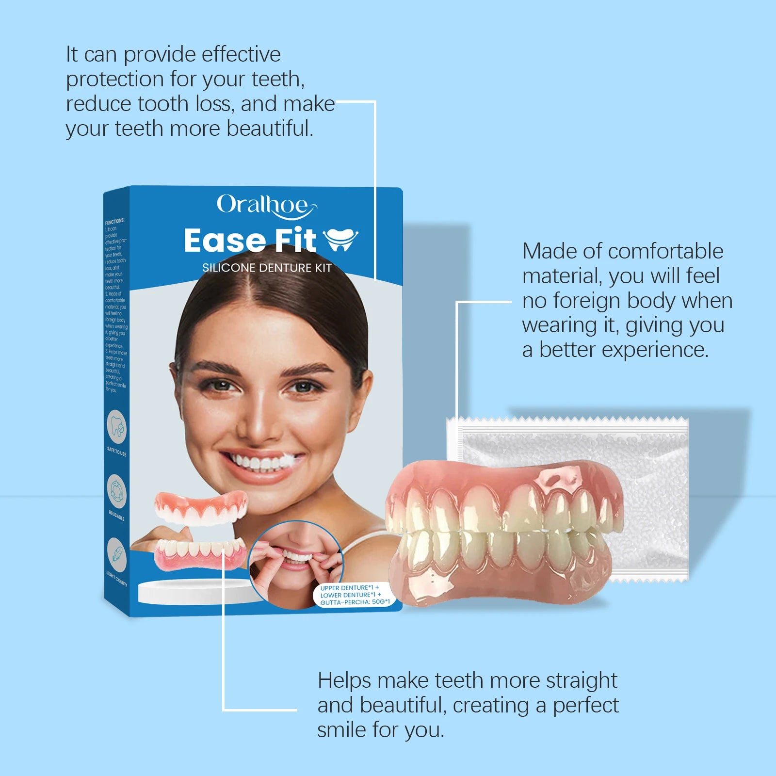 Comfortable Silicone Full Denture Set for Natural Looking Teeth Smile - 11