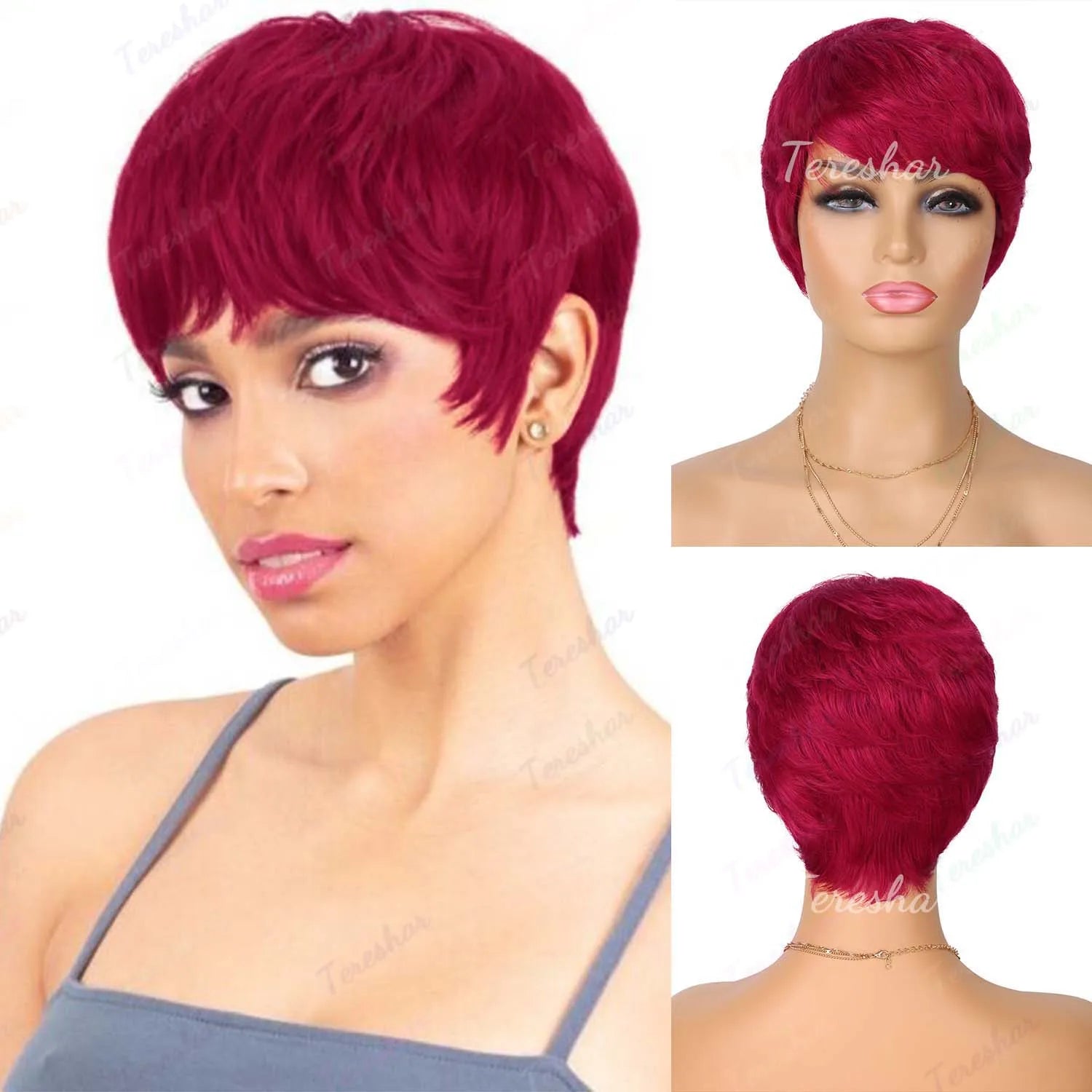 Short Pixie Cut Synthetic Wig with Bangs for Women - 11