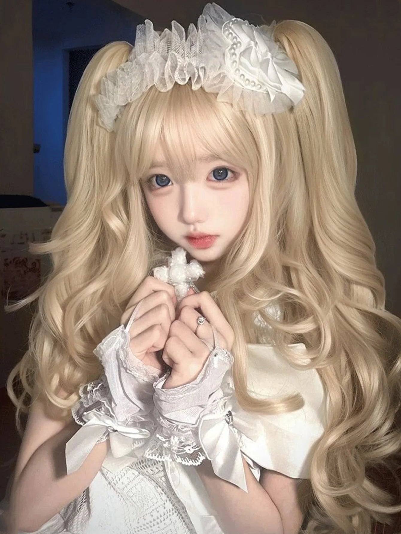 Long Wavy Blonde Cosplay Wig with Bangs - 12