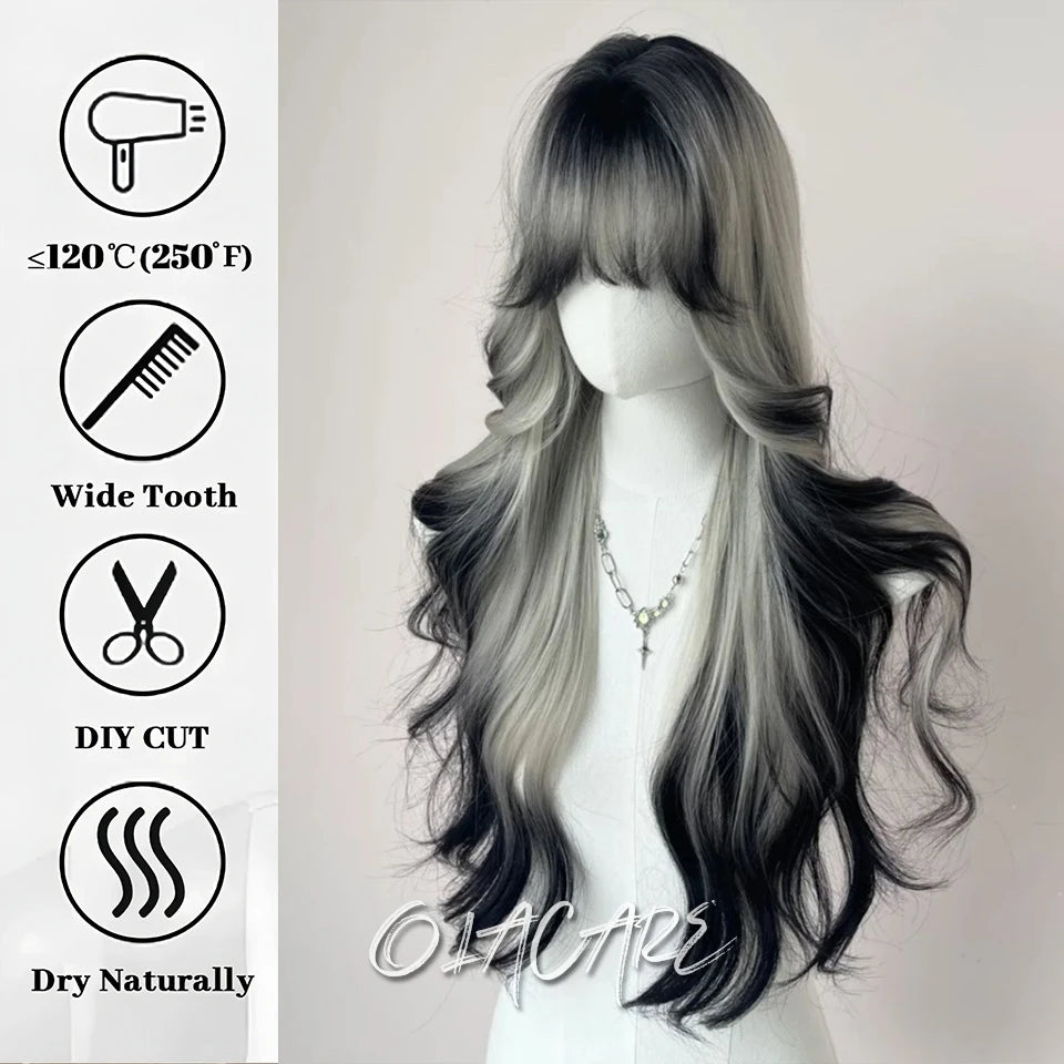 Long Straight Synthetic Wig with Bangs for Cosplay and Parties - 28
