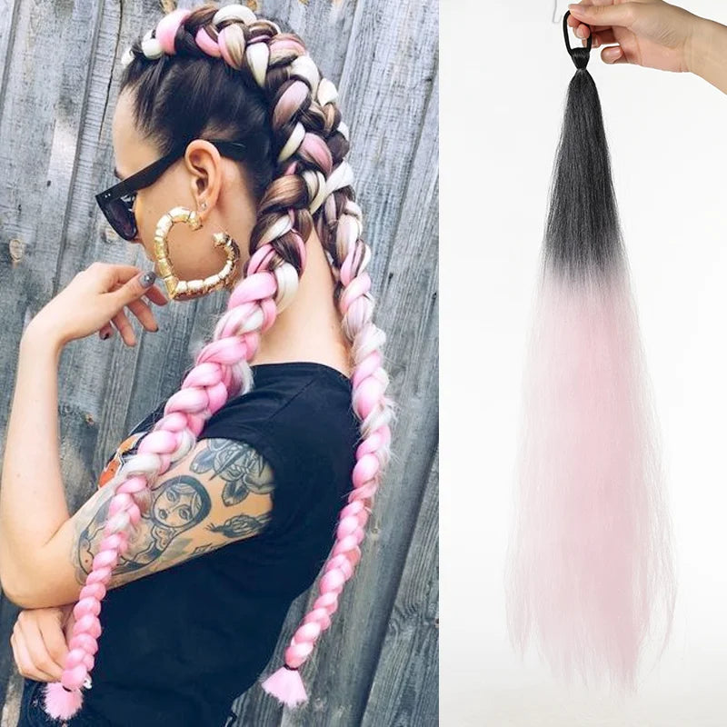 26" Long Ombre Synthetic Braiding Ponytail Extension