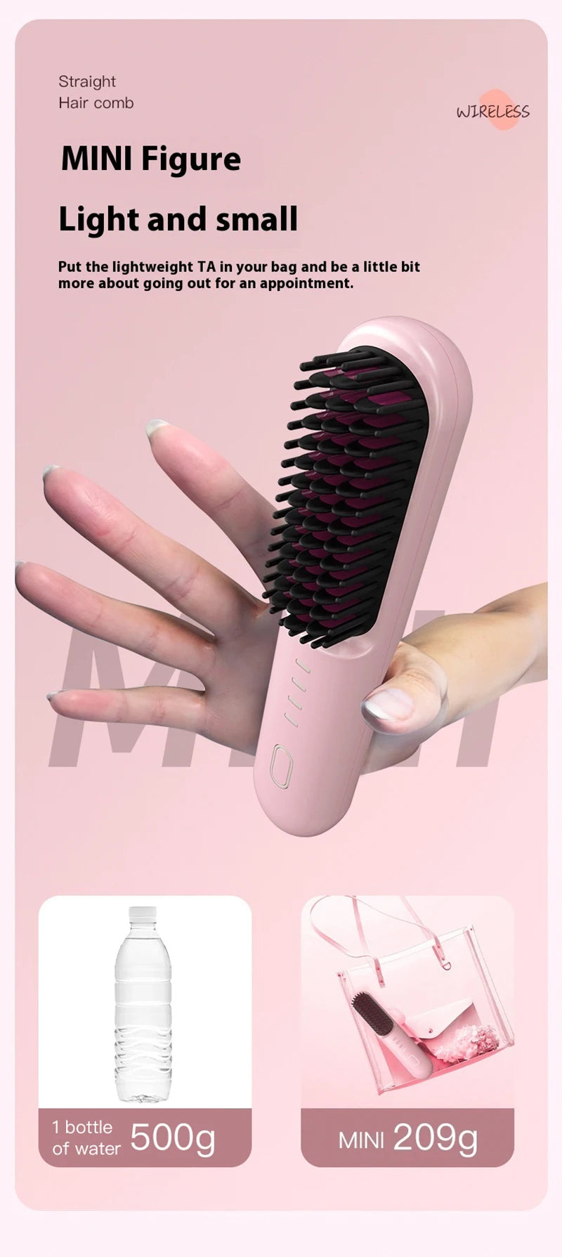 Fast Heating Cordless Hair Straightening Brush for Smooth Frizz-Free Hair