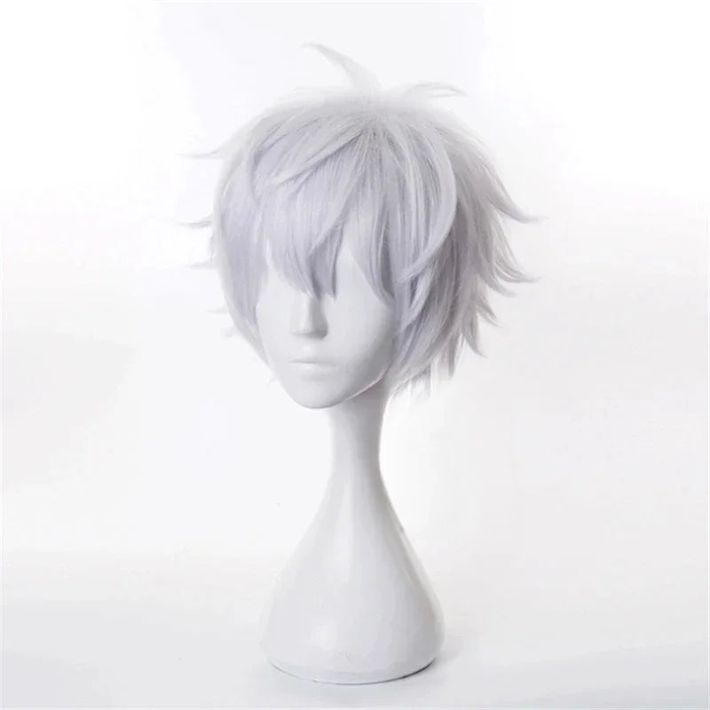 Short Silver Anime Cosplay Wig with Glasses and Lashes - 3